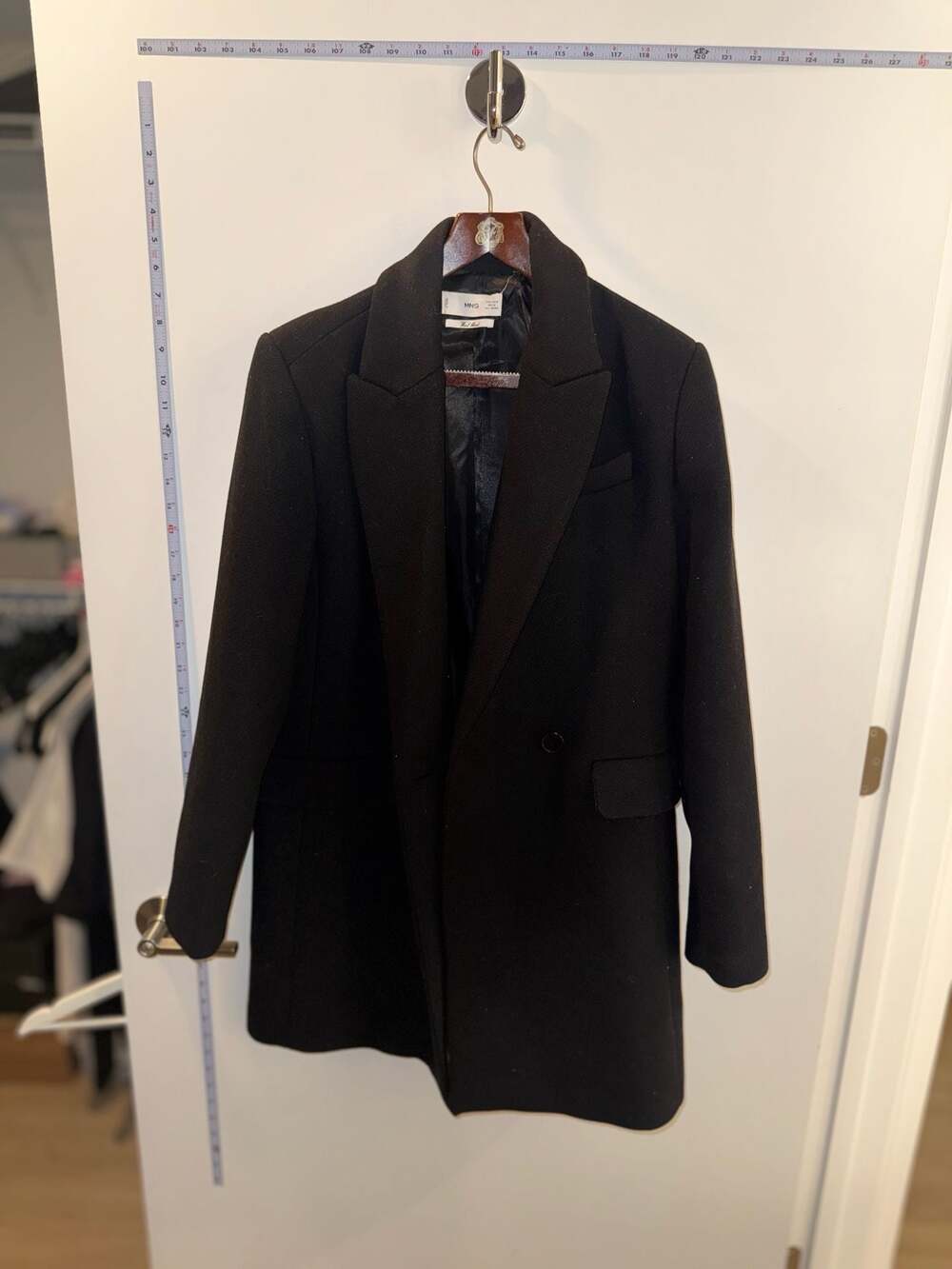 Mango MNG Black Recycled Wool Blend Overcoat Size M